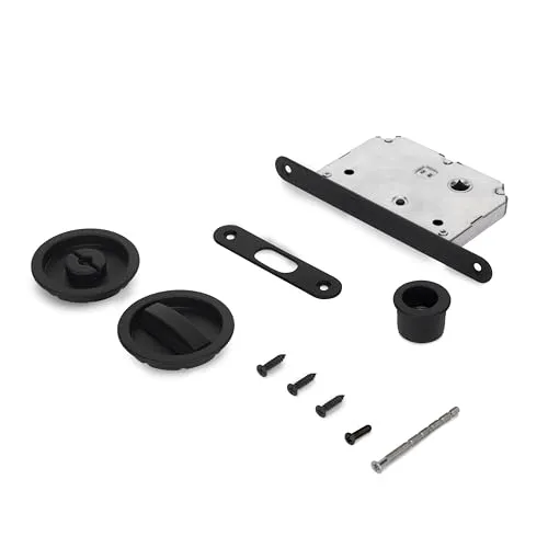 Emuca - Schlosssatz mit rundem Knebelgriff, Schloss für Schiebetür, Ø 57 mm, Stahl, schwarz