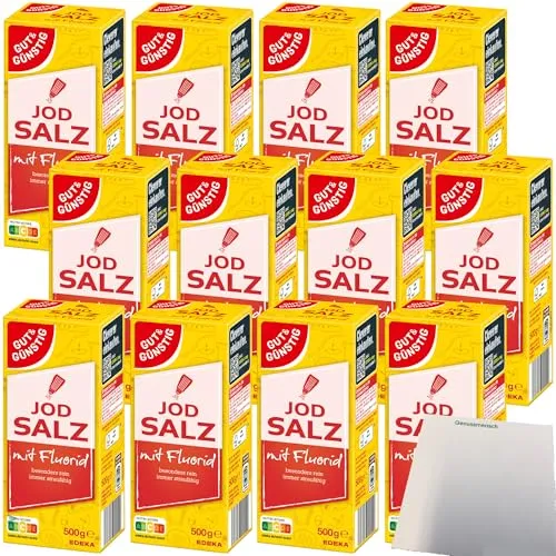 Gut&Günstig Jodsalz mit Fluorid besonders rein 12er Pack (12x500g Packung) + usy Block