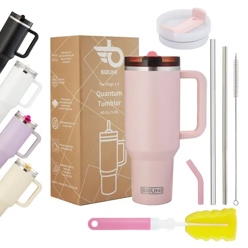 oz isolierter Becher mit Strohhalm und Deckel –(Rosa) 40