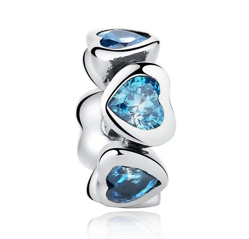 PANDACHARMS Blaue Herzen Zwischenelement Charm für Charm Armband, 925er Silber