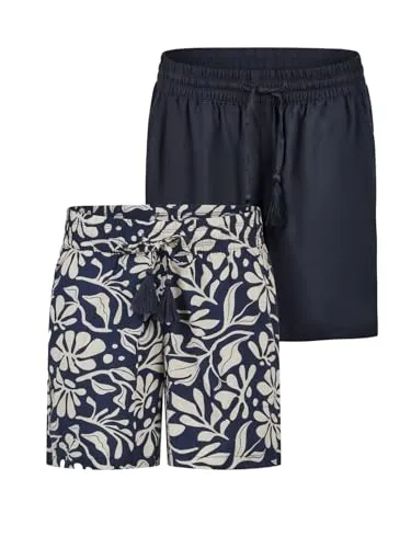 DENIMFY Kurze Hose Damen Sommer leichte Shorts mit Gummizug Regular Fit DFLia 2er Pack Set Weite Bermuda 100% Viskose, Größe:S, Farben:Farbmix 8