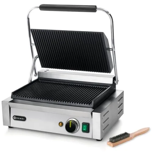 Hendi Kontaktgrill - Panini, 430x370x210 mm - Großküchentechnik mit großzügiger Grillfläche von 340x230 mm, ideal für die Zubereitung von köstlichen Paninis und Sandwiches.