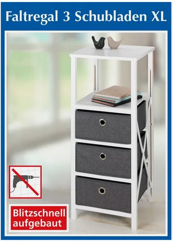 Maximex/Wenko Faltregal 3 Schubladen XL 35 x 33,5 x 85 cm - Praktisches Faltregal für alle Zimmer, mit 3 Schubladen aus Vlies. Ideal zur platzsparenden Aufbewahrung und einfach zu montieren. Stilvolles Design in Blau.
