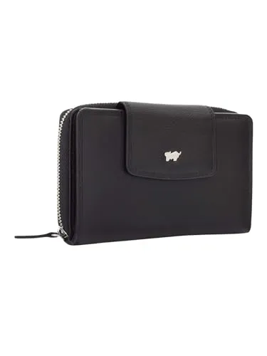 BRAUN BÜFFEL - Geldbörse Damen aus echtem Rindleder Golf 2.0 - Reißverschluss Portmonee Geldbeutel geräumig für Frauen 15 Kartenfächer - Zeitlos Elegantes Portemonnaie mit Münzfächern - Edles Schwarz