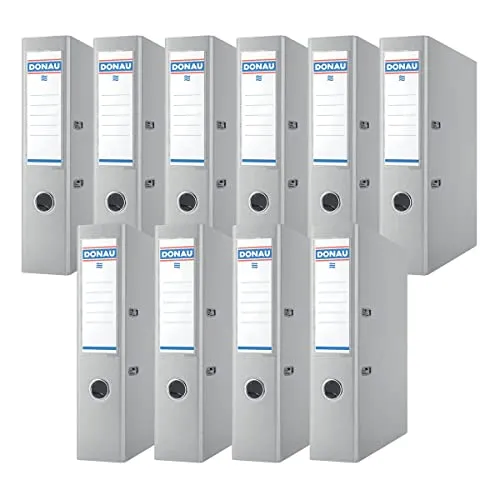 DONAU Premium Ordner Breit 10er Pack/DIN A4 / 7,5 cm / 10 Stück/Grau/Kunststoffbezug PP/Carton Papier Schlitzordner Büroordner Aktenordner Ringordner/Grünen Punkt