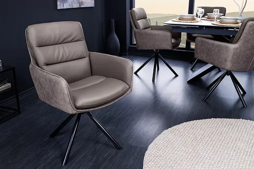 Riess-Ambiente BIG GEORGE Polsterstuhl taupe/schwarz - Polsterstuhl mit 360° Drehfunktion und Armlehnen, ideal für stilvolle Esszimmer. Aus hochwertigem Echtleder und pflegeleichter Microfaser gefertigt.