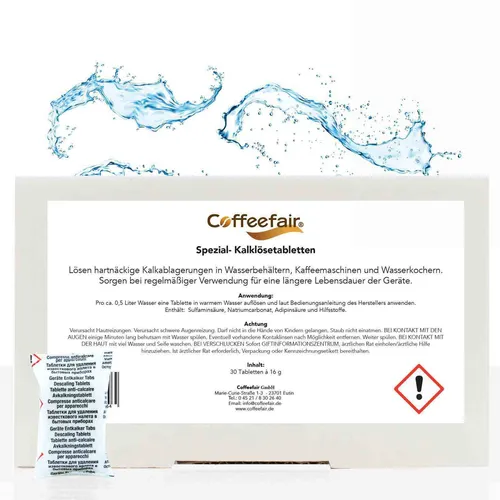 Coffeefair Reinigungstabs Spezial-Kalklösetabletten 30 x 16g Entkalkertabletten