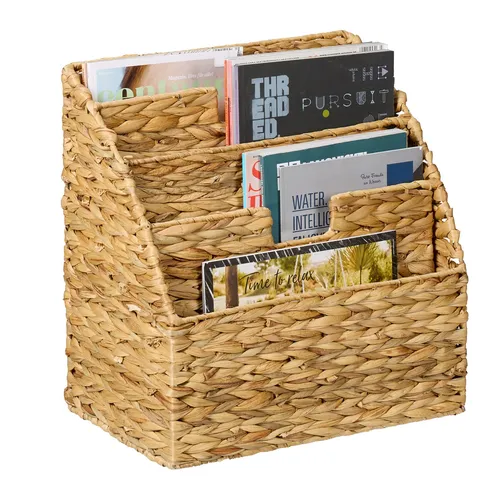 Zeitungsständer Zeitschriftensammler - Wasserhyazinthe mit 4 Fächern - Stilvoller Zeitungsständer aus geflochtener Wasserhyazinthe, freistehend und ohne Montage, ideal zur ordentlichen Aufbewahrung von Zeitungen und Zeitschriften.