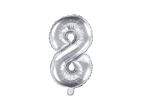 Premium Weddings Folienballon Zahl 8 Silber 86 cm Heliumballon groß Zahlenballon XXL für Helium und Luftfüllung inkl Strohhalm Party Dekoration Geburtstag Jubiläum
