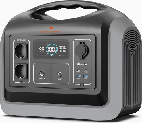KAISERWERT Power Station 1200W, tragbarer Stromgenerator mit LiFePO4 Batterien, 1200W (992Wh), LED-Licht für Camping & Stromausfälle.