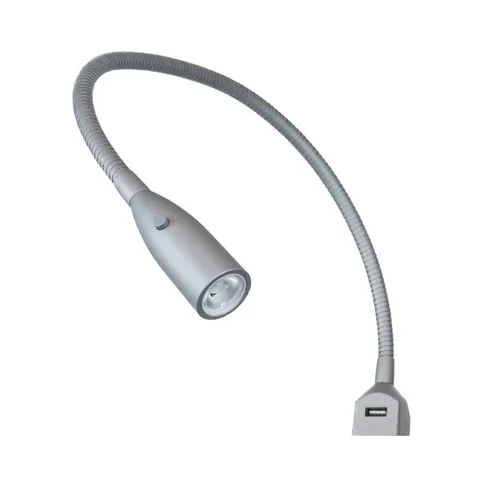 kalb Flexible LED Bettleuchte mit USB-Ladefunktion, silbergrau - Moderne LED-Bettleuchte mit flexiblem Schwanenhals und integrierter USB-Ladestation. Ideal für angenehmes Lesen und praktisches Laden Ihres Smartphones – alles in edlem Aluminium-Design.