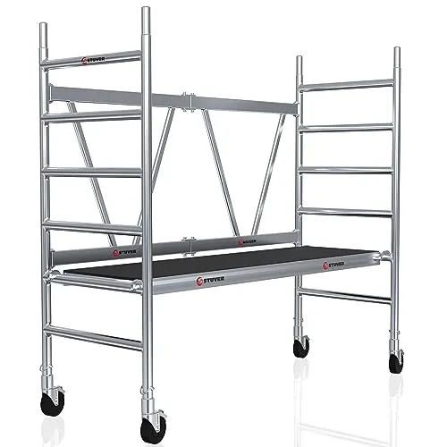 Stuver Scout V 140 Rollgerüst 3 Meter - [Klappbar platzsparend] Gerüst - Fahrbares Baugerüst - Arbeitsgerüst fahrbar aussen - Komfortable Arbeitshöhe - Alu Leitergerüst - Klappgerüst