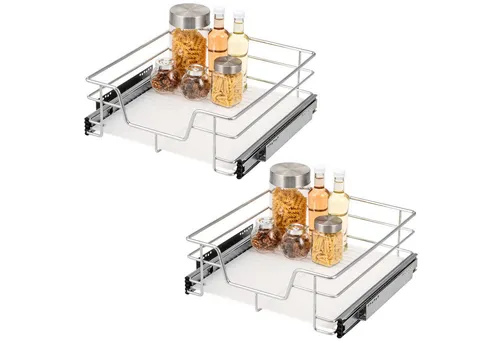 bremermann Teleskopauszug 2er Set - 50 cm mit Einlegeboden (Chrom) - Teleskopauszüge für Küchenschränke, ideal für einfachen Zugriff und Ordnung. Mit robustem Metall und herausnehmbarem Einlegeboden für 15 kg Belastung - perfekt für Ihre Küche!