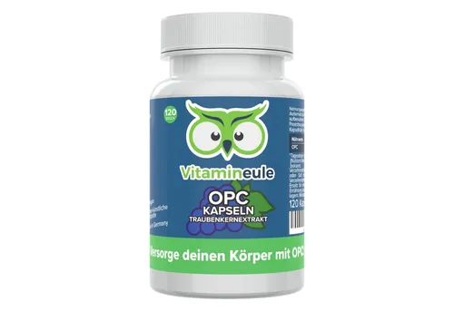 Vitamineule OPC Kapseln - 300 mg Traubenkernextrakt - Pflanzenextrakte mit 300 mg OPC aus 100% französischen Weintrauben, frei von künstlichen Zusatzstoffen und unter strengen Laborkontrollen in Deutschland hergestellt.