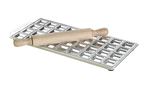 imperia Ravioliform Ravioli Classici - 36er Aluminium Ravioli Maker mit Nudelholz - Nudelmaschinen für 36 perfekte Ravioli, inklusive Teigroller für müheloses Arbeiten und gleichmäßige Ergebnisse.