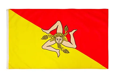 PHENO FLAGS Sizilien Flagge 90x150cm - wetterbeständige Fahne mit Messingösen, 100% Polyester, robuste Doppelnaht & in lebendigen Farben - ideal für Flaggen-Liebhaber