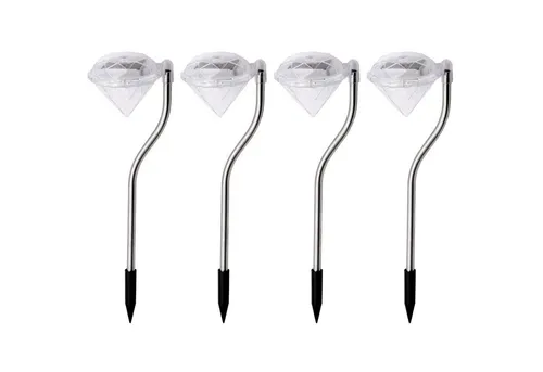 EAXUS LED Solarleuchte 4x LED Solar Gartenleuchte Solarlampe Deko Garten Leuchte Lampe, LED fest integriert, Farbwechsler, Edelstahl, Diamant Optik, Farbwechsler