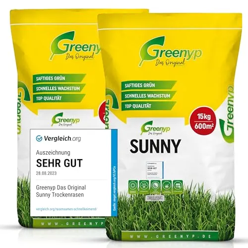 Greenyp® Sunny I dürreresistenter Trockenrasen I 30kg für 1200m² I Grassamen Rasensamen Rasensaat Gras Nachsaat schnellkeimend [SET]