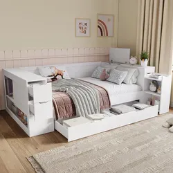 Kinderbett (90 X 190 Cm), Mit Schubladen Und Seitlichem Stauraum, Mdf, Weiß