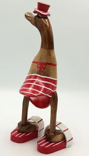 dekoundmeer Ente aus Holz mit Bikini und Badelatschen 25 cm groß Handarbeit