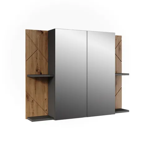 Vicco Badezimmerspiegelschrank Irma, Anthrazit/Artisan, 100 x 75 cm - Spiegelschrank mit 2 Türen, verstellbaren Regalböden und integriertem Spiegel für optimalen Stauraum und Flexibilität in Ihrem Badezimmer.