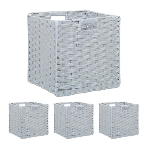 Aufbewahrungskorb 4er Set - Faltbox und Ordnungskorb - Praktische Körbe aus geflochtenem Kunststoff, klappbar und mit Griff. Ideal zur Aufbewahrung und Organisation in jedem Raum.