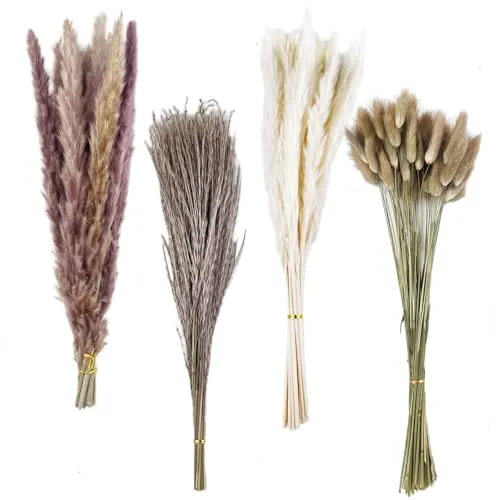 VELLUSTRA Getrocknete Pampasgrasdekoration, 100 Stück Pampasgras Tails Getrockneten Blumen, Schilfgrasstrauß für Hochzeits Boho Blumen und Tischdekoration zu Hause, Rustikale Bauernhaus Party