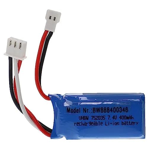 vhbw Akku kompatibel mit XH 2.54 2P Stecker für Modellbau z.B. Racing Car, Helikopter, Flugzeug (400mAh, 7,4V, Li-Polymer, 41 x 20 x 17 mm)