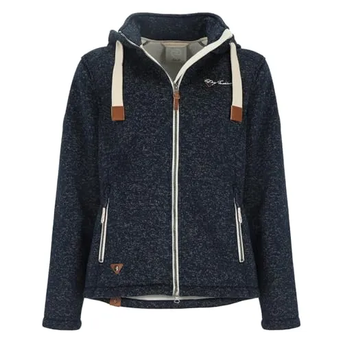 Dry Fashion Damen Wollfleece-Jacke Poel mit Kapuze - Windabweisende Fleecejacke mit tailliertem Schnitt in Navy Melange Größe 46