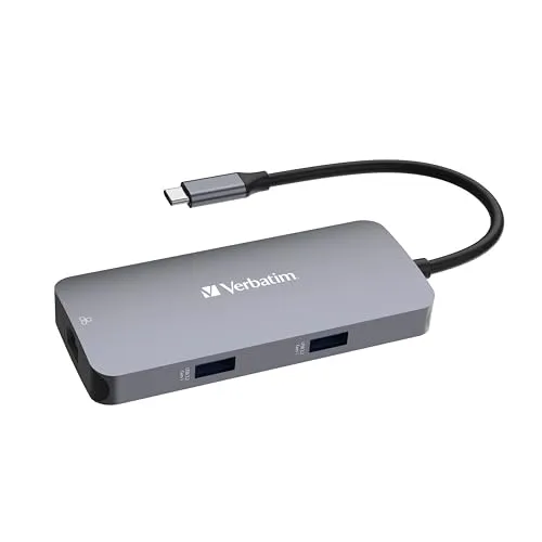 Verbatim USB-C Pro Multiport Hub CMH-05 - 5-Port Adapter in Silber mit 4K HDMI-Ausgang und schnellem USB-C Power Delivery für vielseitige Konnektivität