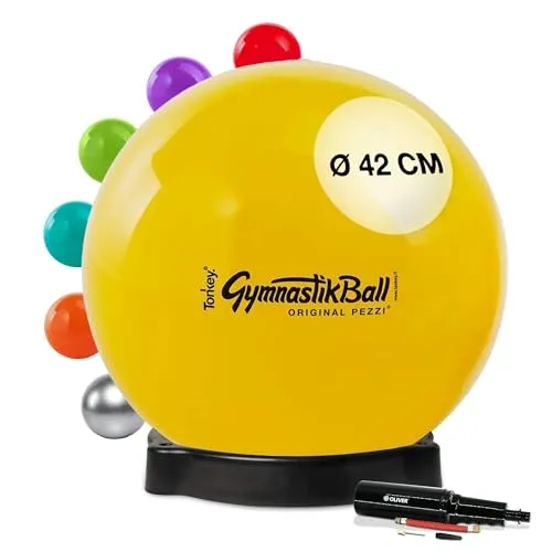 Original Pezziball Standard 42 cm gelb m. Ballschale & Pumpe Kombi Gymnastiball