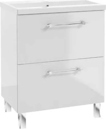 Badezimmerschrank mit Waschbecken und 2 Schubladen 50x80cm Stehend Weiß glänzend Cassandra