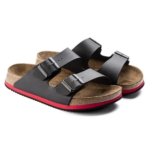 Birkenstock Arizona SL Pantolette, Black (Schmal) - Stylische Pantoletten in Größe 43 EU, ideal für Komfort und Unterstützung dank der anatomisch geformten Fußbett.