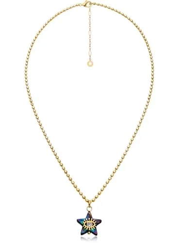 BS Schmuckdesign Halskette Damen | 18K vergoldet | Kugelkette mit Stern Anhänger | Muschelglas & Zirkonia | 45 + 5 cm | Hautfreundlicher Edelstahl | Hypoallergen & salzwasserfest