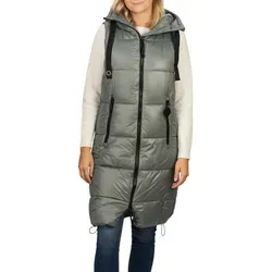 DENIMFY Outdoorjacke Damen Steppweste DFCaro - Funktionsjacke in Agave Green, knielange Übergangsweste mit Kapuze und praktischen Reißverschlusstaschen, ideal für wechselhafte Wetterbedingungen.