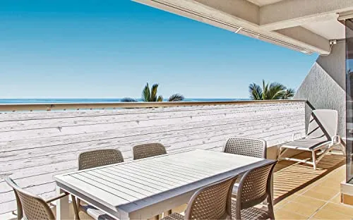 Deco4Me Balkon Sichtschutz ohne Bohren 90 x 500 cm, Holzoptik Creme (1801P), mit Ösen