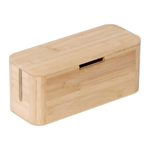 Relaxdays Kabelbox aus Bambus mit Magnetdeckel, HBT 14,5x34x11 cm