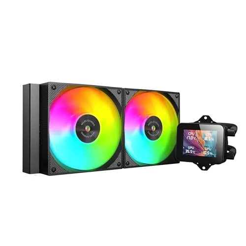 Mars Gaming ML-VISION240, Flüssigkeitskühlung AIO, TDP 500W, 2x ARGB-Lüfter mit Kupfer und Aluminium-FDB-Kern, 4:3 IPS LCD-Display mit 360° Rotation und Software, Universeller Multisockel, Schwarz