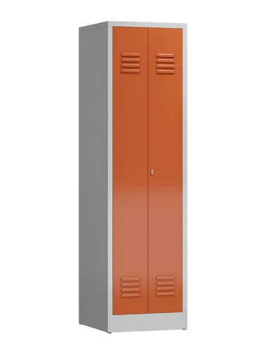 Spind Mehrzweckschrank 1800 x 500 x 500 mm - lichtgrau/feuerrot - Robuster Mehrzweckspind mit 2 Abteilen, ideal für Umkleiden und Pausenräume. Mit fest verschweißten Fachböden und Kleiderstange für optimale Organisation und Platzersparnis.