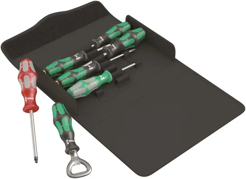 Wera 300/7 Set 4 Kraftform Plus Schraubendreher Set 7-teilig - Schraubendreher Set mit Anti-Roll Griff für sicheren Halt, inklusive Flaschenöffner und praktischem Tragekoffer - perfekt für jeden Handwerker.