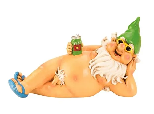 Geschenkestadl Nackter Gartenzwerg 26 cm mit grüner Mütze Figur für Haus und Garten