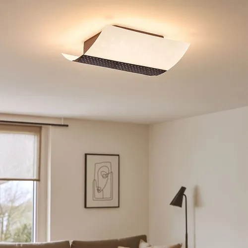 Deckenlampe Deckenleuchte Schlafzimmerlampe braun Ornamente Glas weiß L 26,4 cm