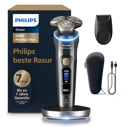 Philips XP9402/11 Rasierer Series i9000 Prestige Ultra - Herrenrasierer mit 3 Scherköpfen, abwaschbar und für Nass- & Trockenanwendung. Genießen Sie eine gründliche Rasur mit schneller Ladefunktion und Wasserfestigkeit.