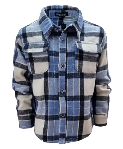 Fashion Boy Flanellhemd Kariertes Hemd Holzfällerhemd in Blau, Gr. 110/116, JS117.6