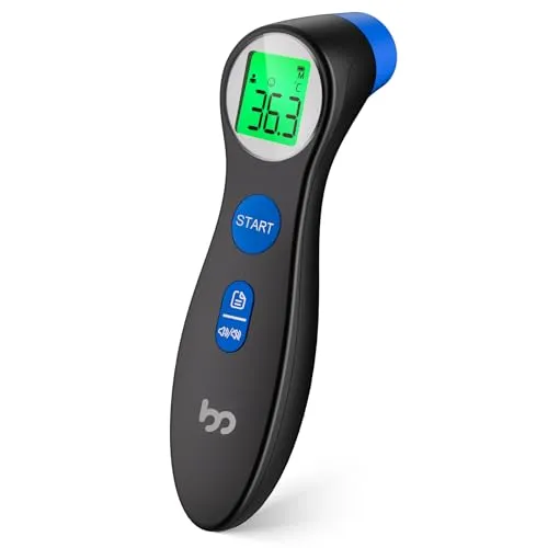 Fieberthermometer kontaktlos für Babys, Kinder und Erwachsene, Stirnthermometer Infrarot Digital Thermometer schnell hygienisch zu messen, Fieberalarm und 3-Farben-Anzeige, Blau