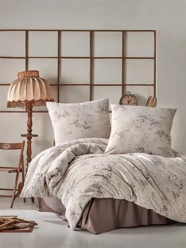 yadetextil Bettwäsche 200x220 cm Este V1 - Bettwäsche-Set 3-teilig aus 100% Baumwolle, mit blümigem Design in Beige/Braun. Maschinenwaschbar und trocknergeeignet, ideal für einen erholsamen Schlaf.