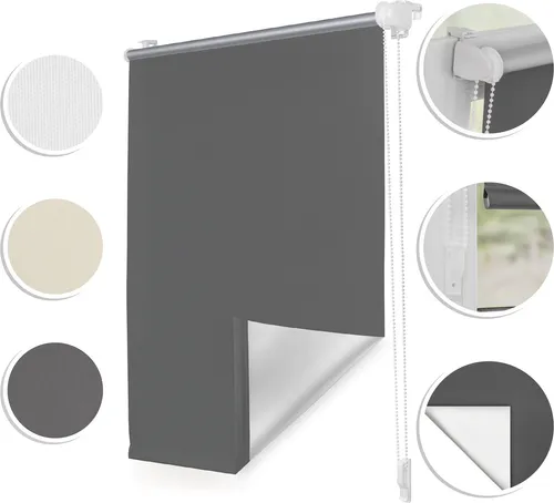 Thermo-Rollo Klemmfix ohne Bohren Verdunkelungsrollo mit Montageschiene Hitzeschutzrollo Sichtschutz Anthrazit,45 cm x 150 cm (B x L)
