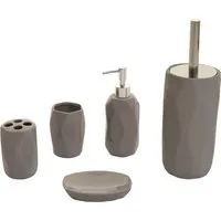 MCW 5-teiliges Badset H88 Grau - Badhelfer Set aus hochwertiger Keramik, modern im Design und ideal für mehr Ordnung im Badezimmer. Enthält Seifenschale, Seifenspender, Zahnbürstenhalter, Zahnputzbecher und Toilettenbürstenhalter.