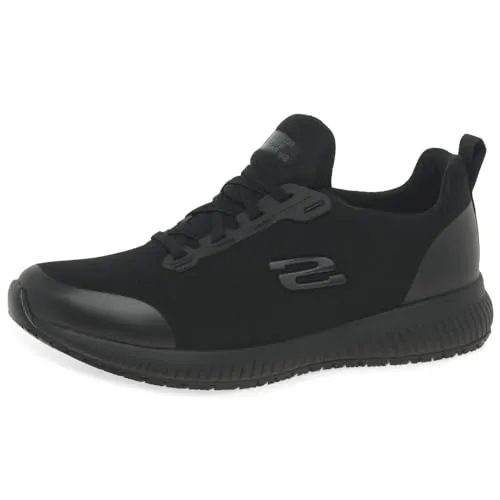 Skechers Squad SR Damen Turnschuhe, Black Flat Knit, 42 EU - Damen-Sneaker mit rutschfester Gummi-Laufsohle und bequemer Memory Foam-Einlegesohle für optimalen Komfort und Sicherheit bei jedem Schritt.