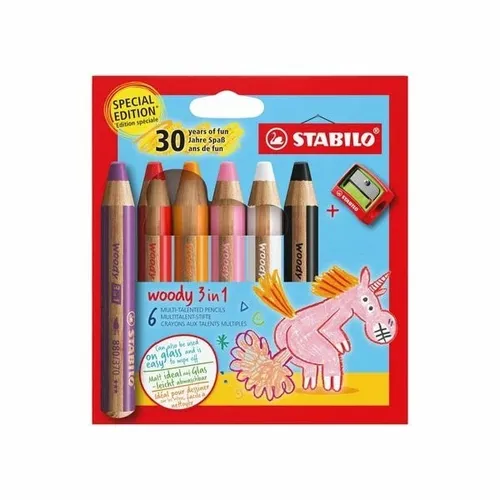 Stabilo Woody Etui 6er und Anspitzer Einhorn